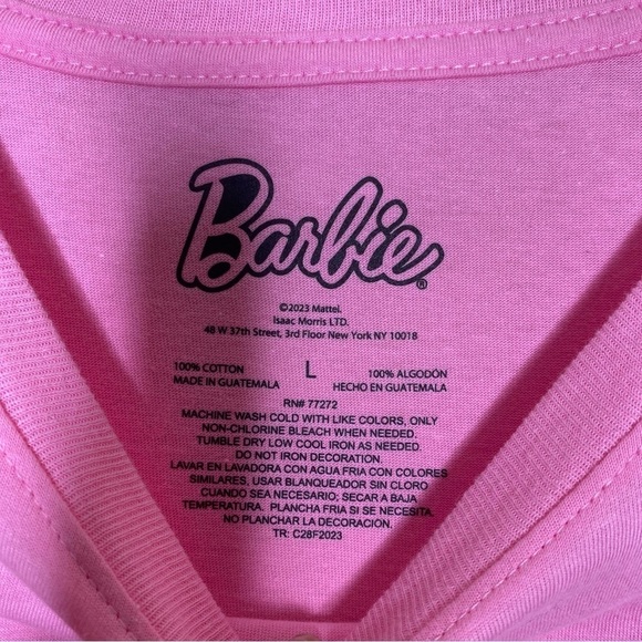 Barbie Doll Pink Graphic Striped Bathing Suit T-Shirt Tee Iconic Size Large L - Picture 7 of 9